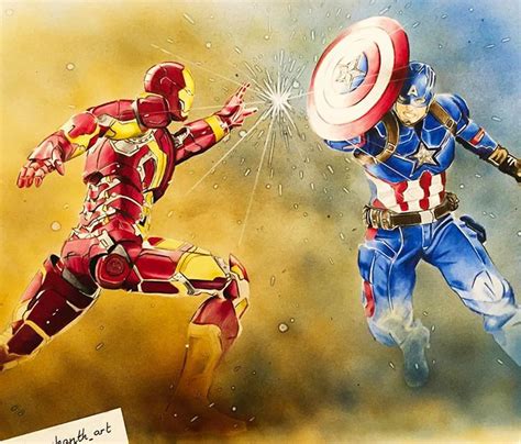 Ironman Vs Captain America Pencil Drawing By Tom Chanth Art Spiderman