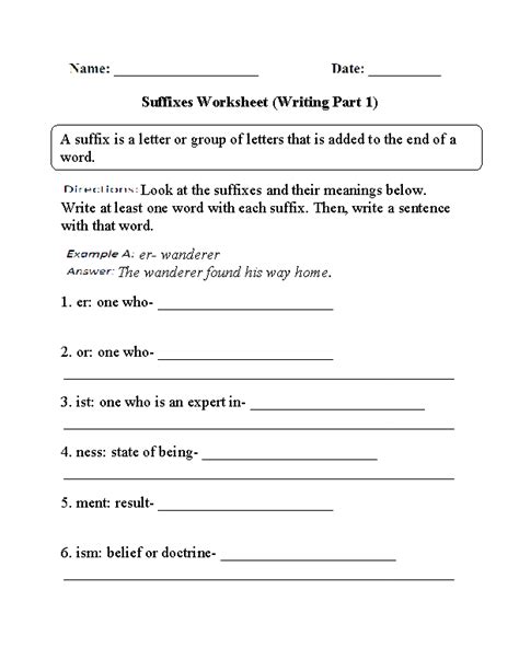 Suffixes Worksheets For Grade 4 With Answers