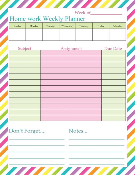Download Homework Planner Student Planner Homework Planner Printable