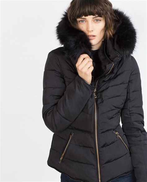 Zara Quilted Coat With Detachable Hood In Black Lyst