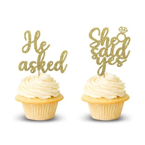 He Asked She Said Yes Cupcake Toppers Engagement Cupcake Toppers Engagement Party Decor