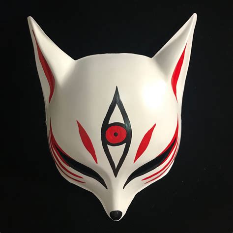 Half Face Kitsune Mask The Third Eye In Red Mascaras Japonesas