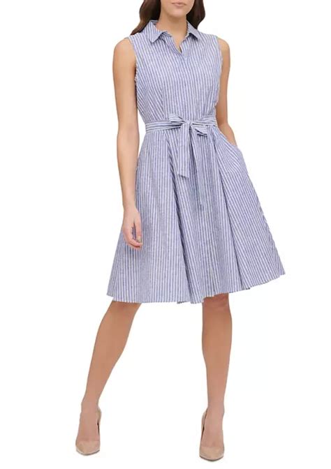 Tommy Hilfiger Women S Narrow Stripe Fit And Flare Shirt Dress Belk