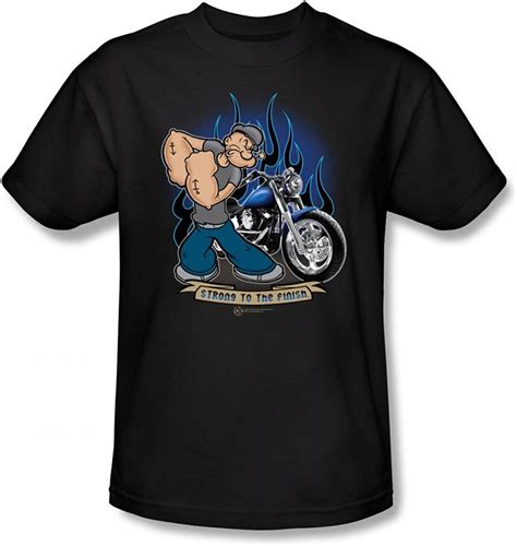 Popeye Biker Popeye Adult T Shirt In Black Zelite