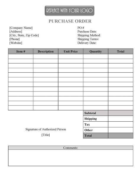 Free Printable Purchase Order Form Template Excel Printable Forms