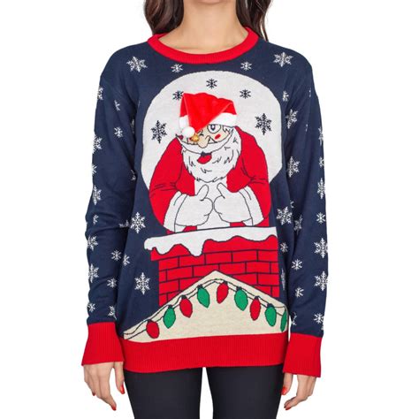 Womens Flappy Santa Animated Hat Ugly Christmas Sweater Stirtshirt