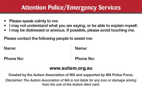 Autism Alert Card Autism Association Of Western Australia