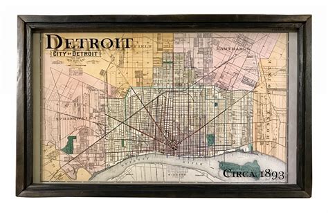 Detroit Vintage Map Framed Reproduction Map Ca 1893