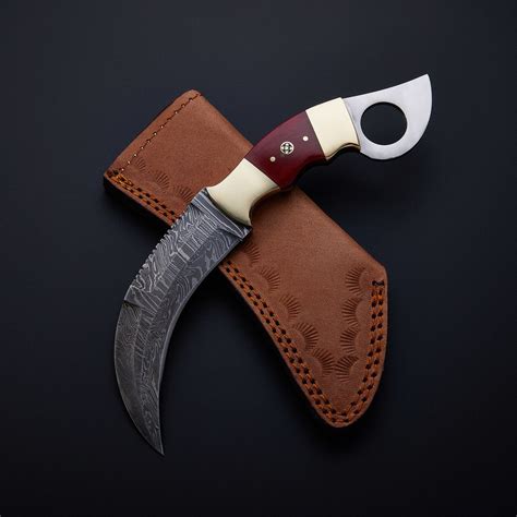 Handmade Curved Karambit Knife With Leather Cover