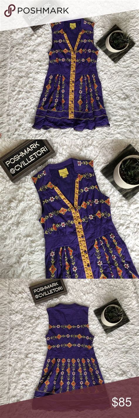 Maeve Embroidered Ionia Tunic Dress Purple Sz 4 Purple Dress Tunic