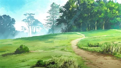 Green Field By Andanguyen On Deviantart Fantasy Landscape Anime