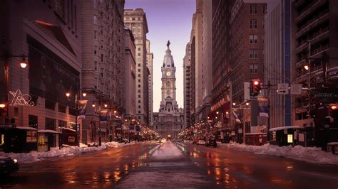 Philadelphia Streets Tall Buildings Road Snow Hd World 4k Wallpapers