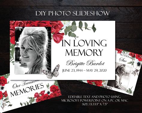 Diy Memorial Photo Slideshow Powerpoint Red Roses Etsy Funeral