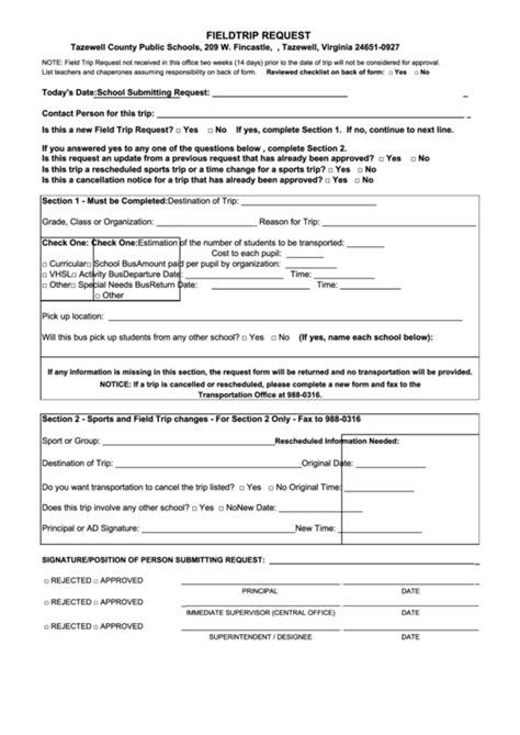 Field Trip Request Form Printable Pdf Download