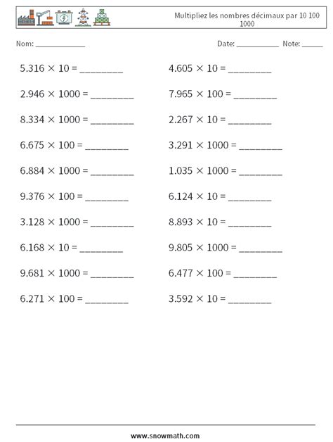 Multipliez Les Nombres Décimaux Par 10 100 1000 Fiches Dexercices De