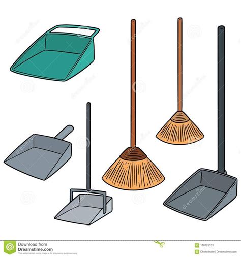 Vector Set Of Broom And Dust Pan Stock Vector Illustration Of Cleaner