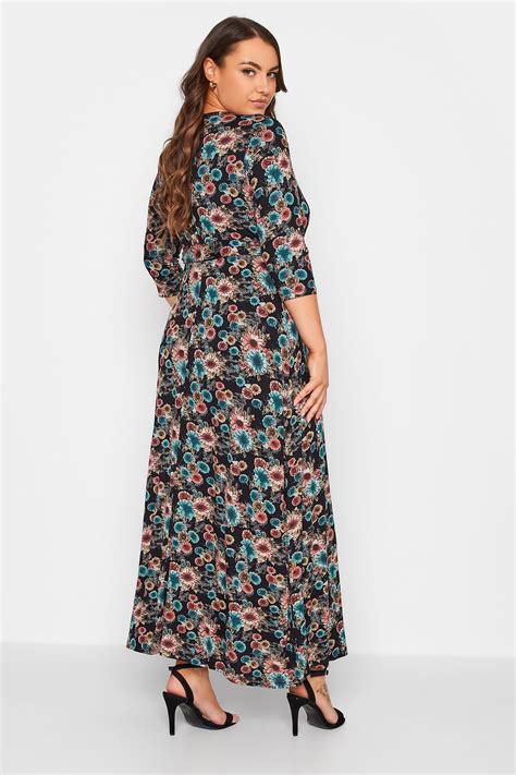 Plus Size Black Floral Print Wrap Maxi Dress Yours Clothing