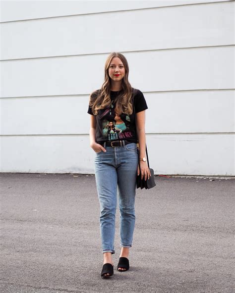 Ootd Band Tee Denim And Mules Emily Lightly