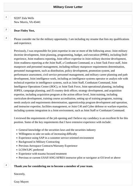 Military Cover Letter Velvet Jobs