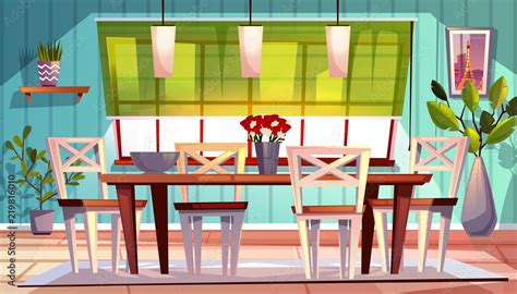 Vecteur Stock Dining Room Interior Vector Illustration Of Modern Or