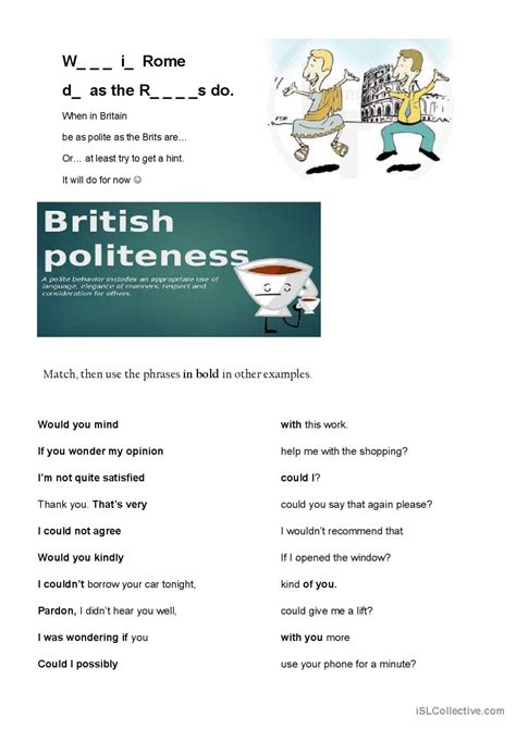 British Politeness English Esl Worksheets Pdf And Doc