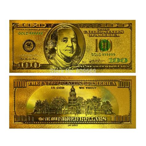 24k Gold Plated 100 Dollar Bill Replica Paper Money Currency Banknote