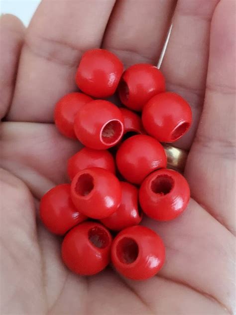 12 Mm Red Round Wood Beads Large Hole Beads 40 Beads Hole 5 Etsy