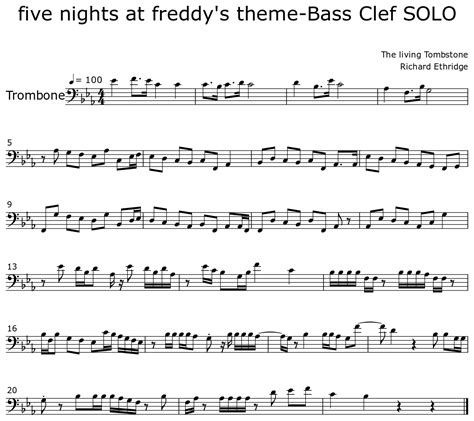 Five Nights At Freddys Theme Bass Clef Solo Sheet Music For Trombone