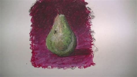 A Drawing Of A Green Pear On A White Background With Red Crayon Paint
