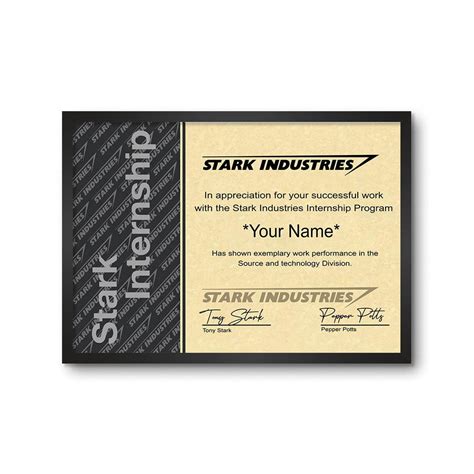 Custom Stark Industries Internship Certificate The Comic Book Store