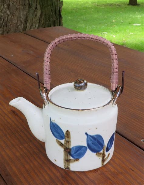 Vintage Stoneware Teapot W4 Cups Wicker Handle Japan Etsy