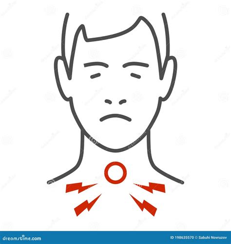 Sore Throat Thin Line Icon Healthcare Concept Man Feel Pain In Throat