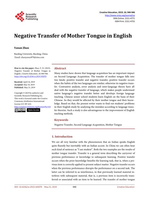 Teaching on the learning of chinese. (PDF) Negative Transfer of Mother Tongue in English