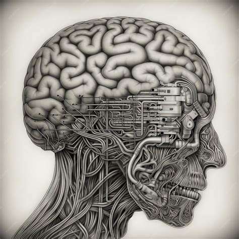 Premium Ai Image A Drawing Of A Human Head With A Brain And Wires In It