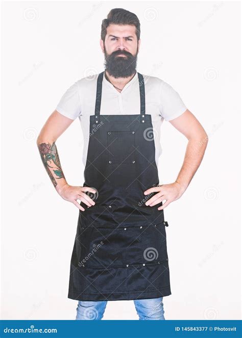 Man Cook Brutal Hipster Fast Food Restaurant Serious Bearded Cook Restaurant Staff Hipster