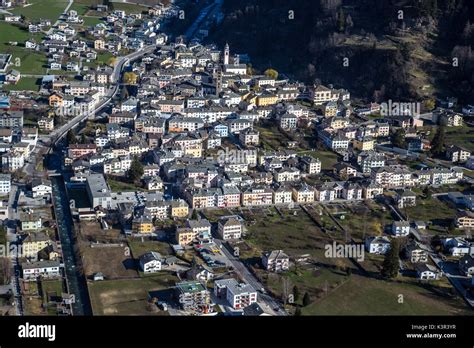 Aerial View Of The Old Town Of Poschiavo Poschiavo Valley Canton Of