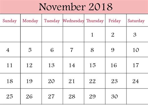 November 2018 Calendar Word Calendar For April Calendar Word Blank