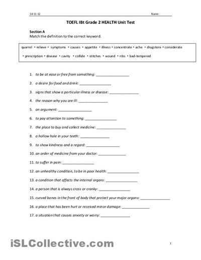Health Worksheets For High School
