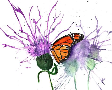 Monarch Butterfly And Thistle Watercolour Print Wall Art Etsy Etsy