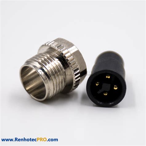 M12 4 Pin Connector Field Wireable Connector T Coded Male Straight Non