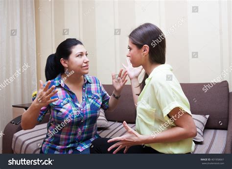 Happy Adult Sisters Communicate Home Stock Photo 401958661 Shutterstock