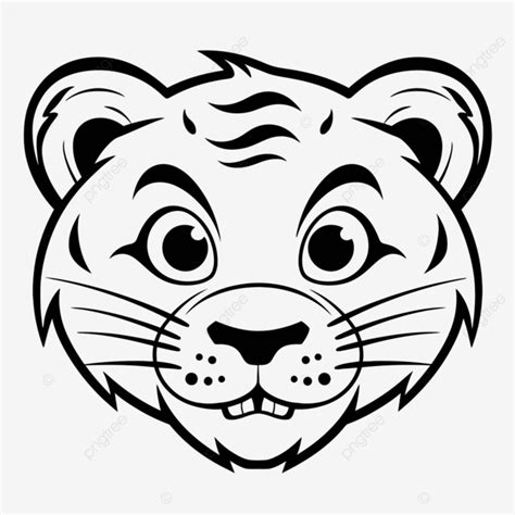 Gambar Kepala Harimau Kartun Maskot Clipart Template Ilustrasi Garis