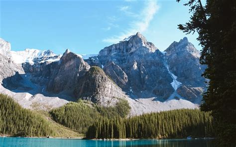 Download Wallpapers Moraine Lake Spring Mountain Lake Rocks Forest