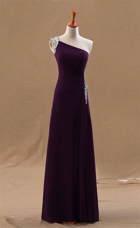 Beautiful Dark Purple One Shoulder Chiffon Prom Dresses Prom Dresses