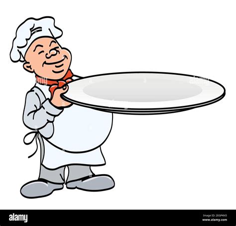 Cook With A Plate Chef Holding A Big Empty Tray Cartoon Color Vector