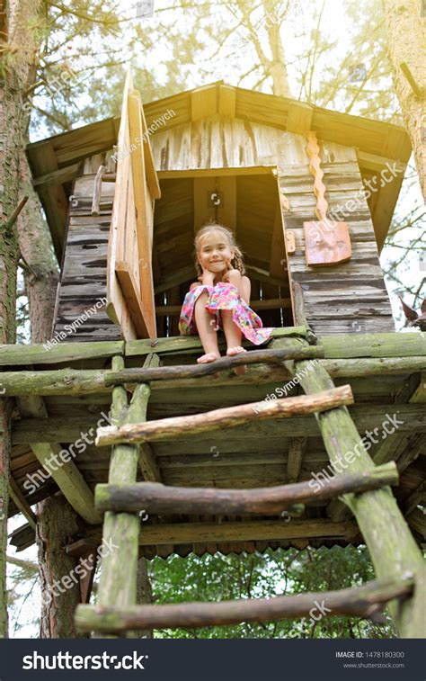Happy Cute Kid Playing Treehouse Summer Stock Photo 1478180300