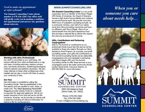Summit Counseling Center General Brochure Brochure Counseling Board