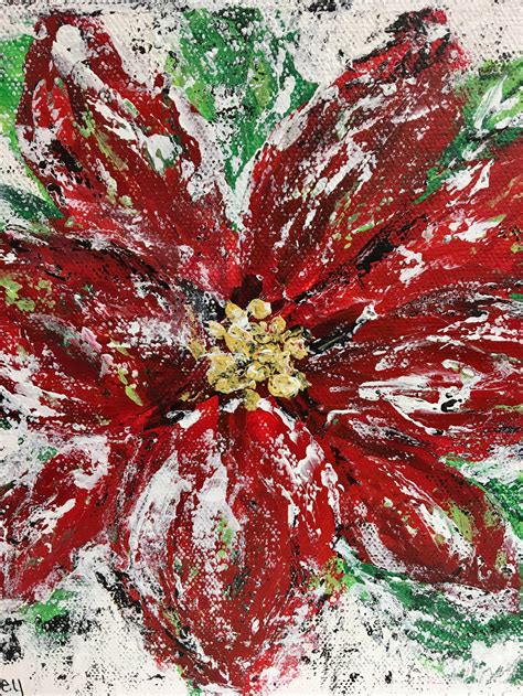 Abstract Poinsettia Painting Floral Art Christmas Floral Etsy
