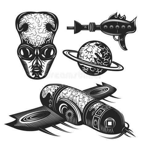 Drawings Vintage Illustration With Space Alien Vector Illustration