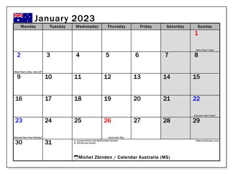 Calendars January 2023 Michel Zbinden Au